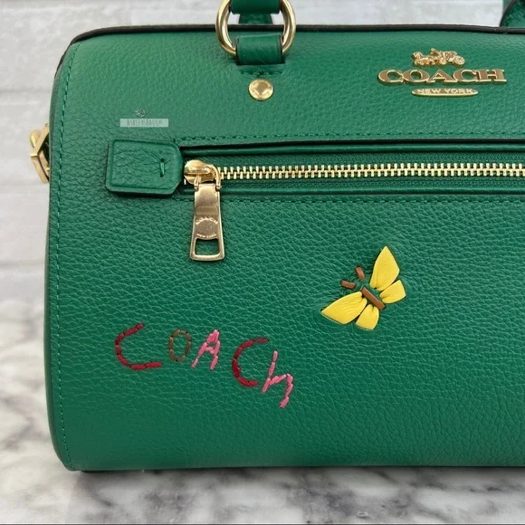 Coach Rowan Satchel With Diary Embroidery Green Multi - Picture 3 of 14